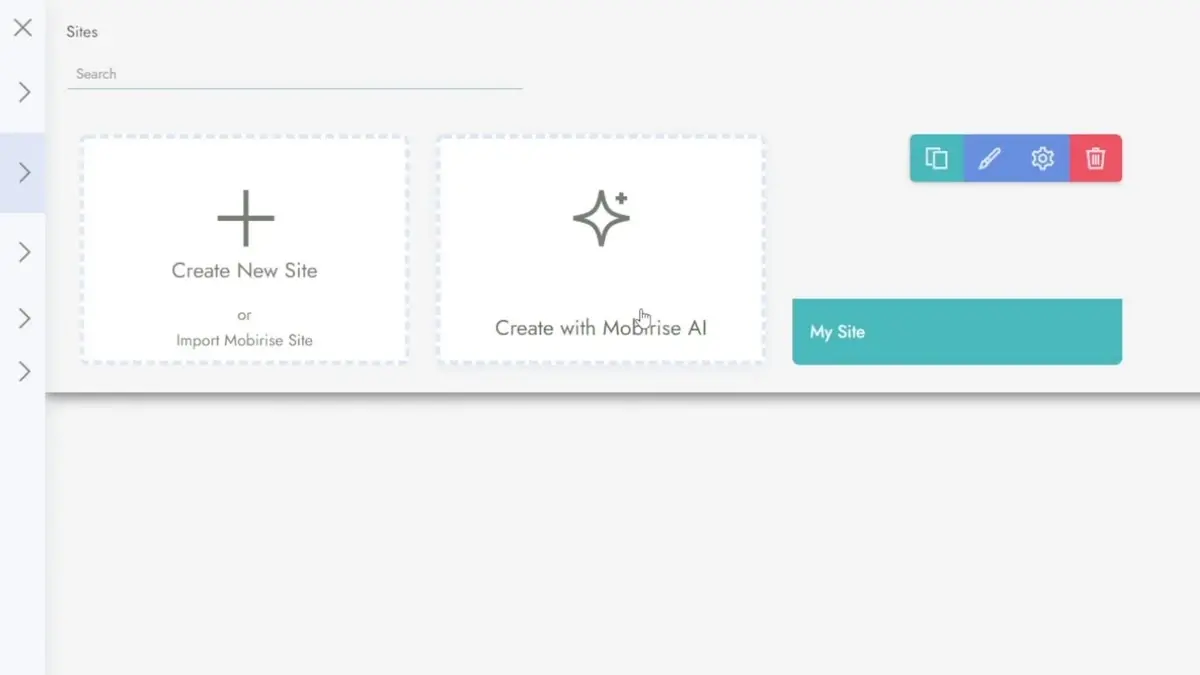 Die KI-Generierung im Mobirise Website Builder erzeugt aus einer Texteingabe eine fertige Seite.
